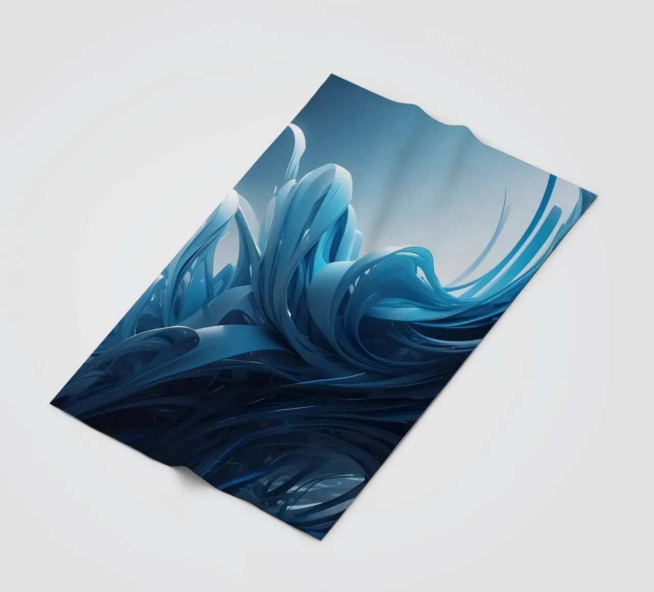 Flowing blues create an abstract wave effect in dynamic art fleece blanket by DesignDoodle