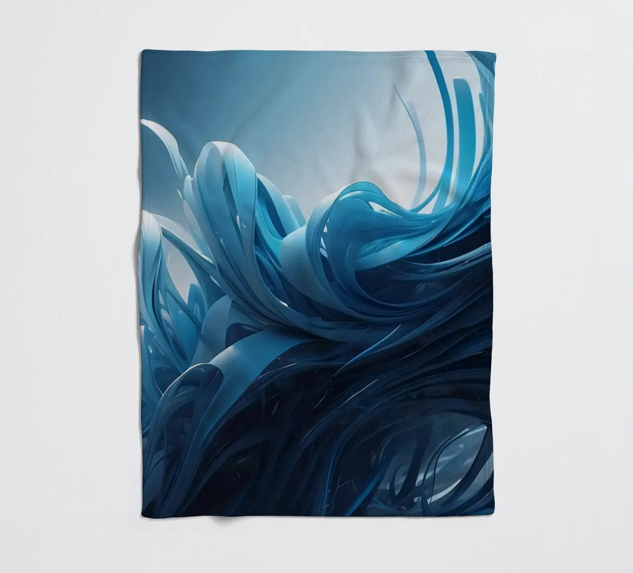 Flowing blues create an abstract wave effect in dynamic art fleece blanket by DesignDoodle
