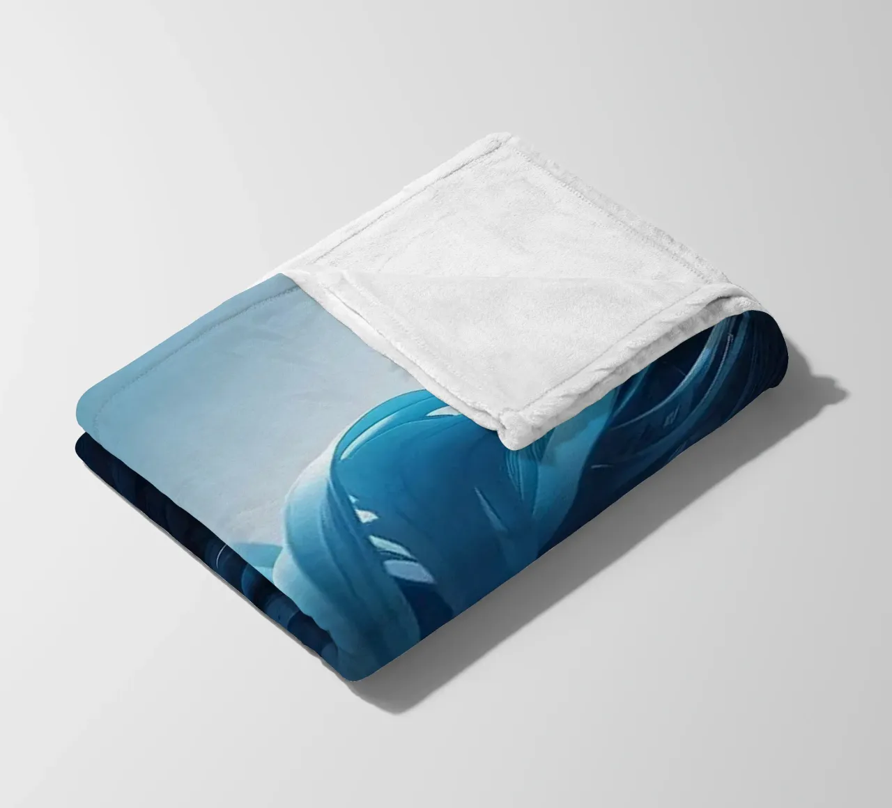 Flowing blues create an abstract wave effect in dynamic art fleece blanket by DesignDoodle