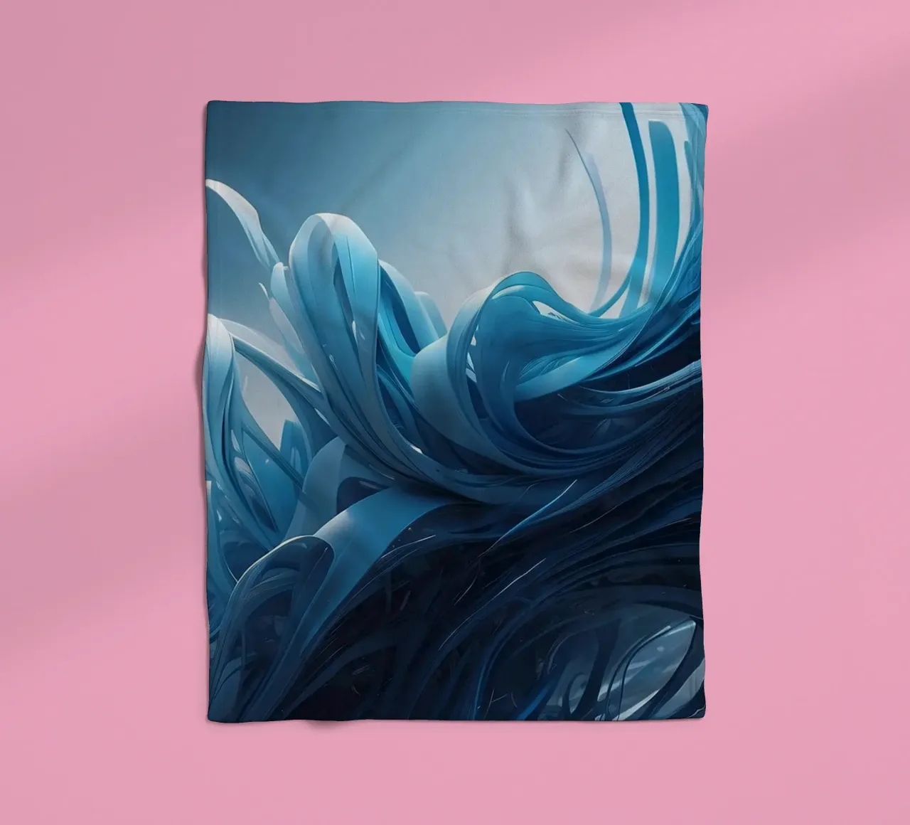 Flowing blues create an abstract wave effect in dynamic art fleece blanket by DesignDoodle