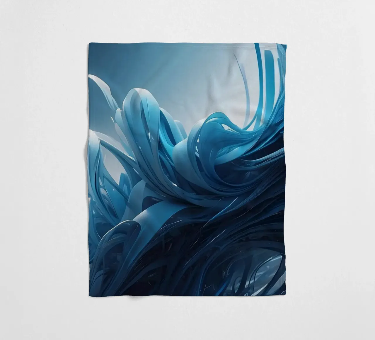 Flowing blues create an abstract wave effect in dynamic art fleece blanket by DesignDoodle