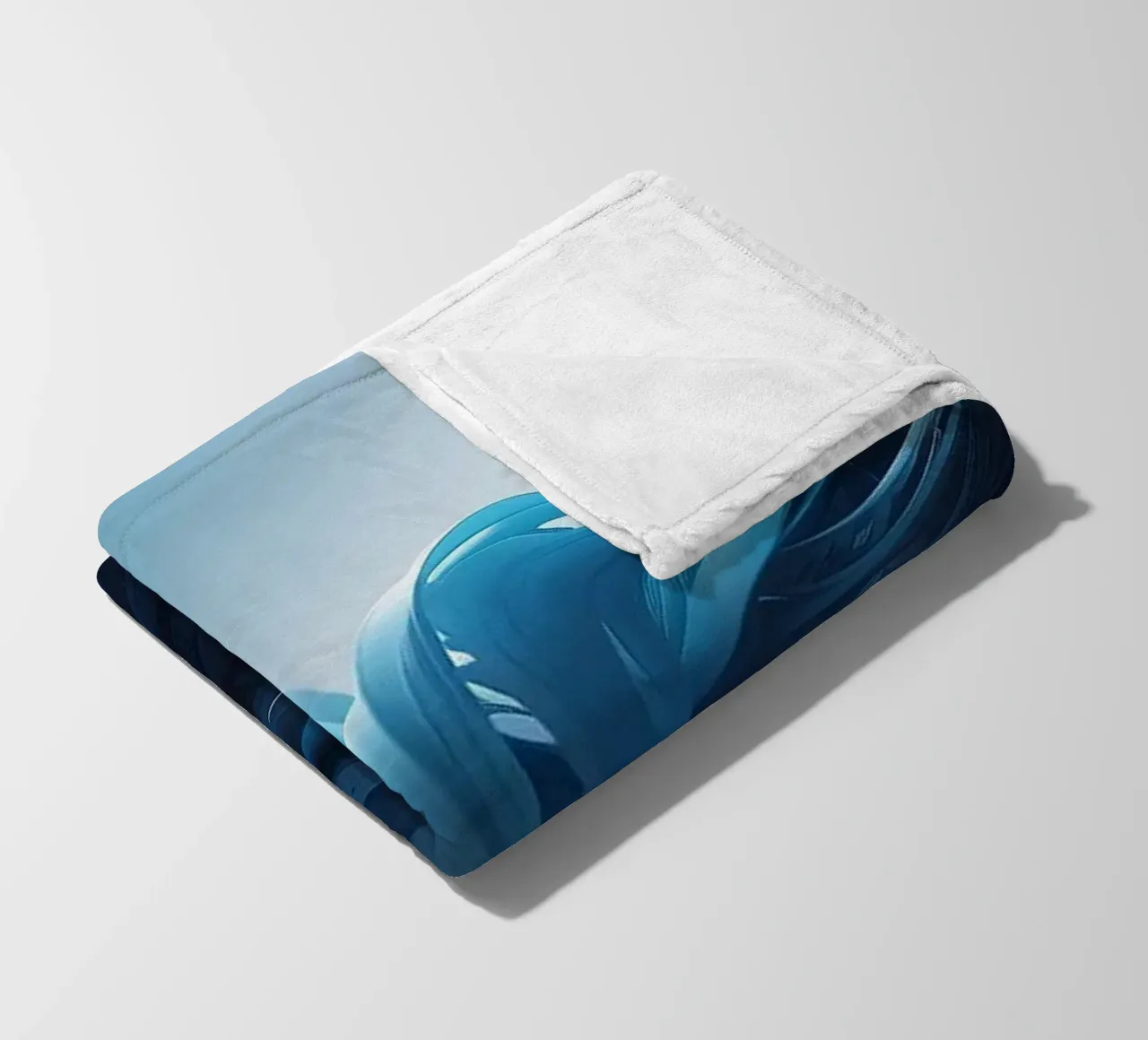 Flowing blues create an abstract wave effect in dynamic art fleece blanket by DesignDoodle