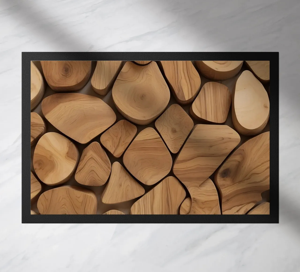 Disposizione unica di pezzi di legno lucidato che mettono in mostra l'arte zerbino da DesignDoodle
