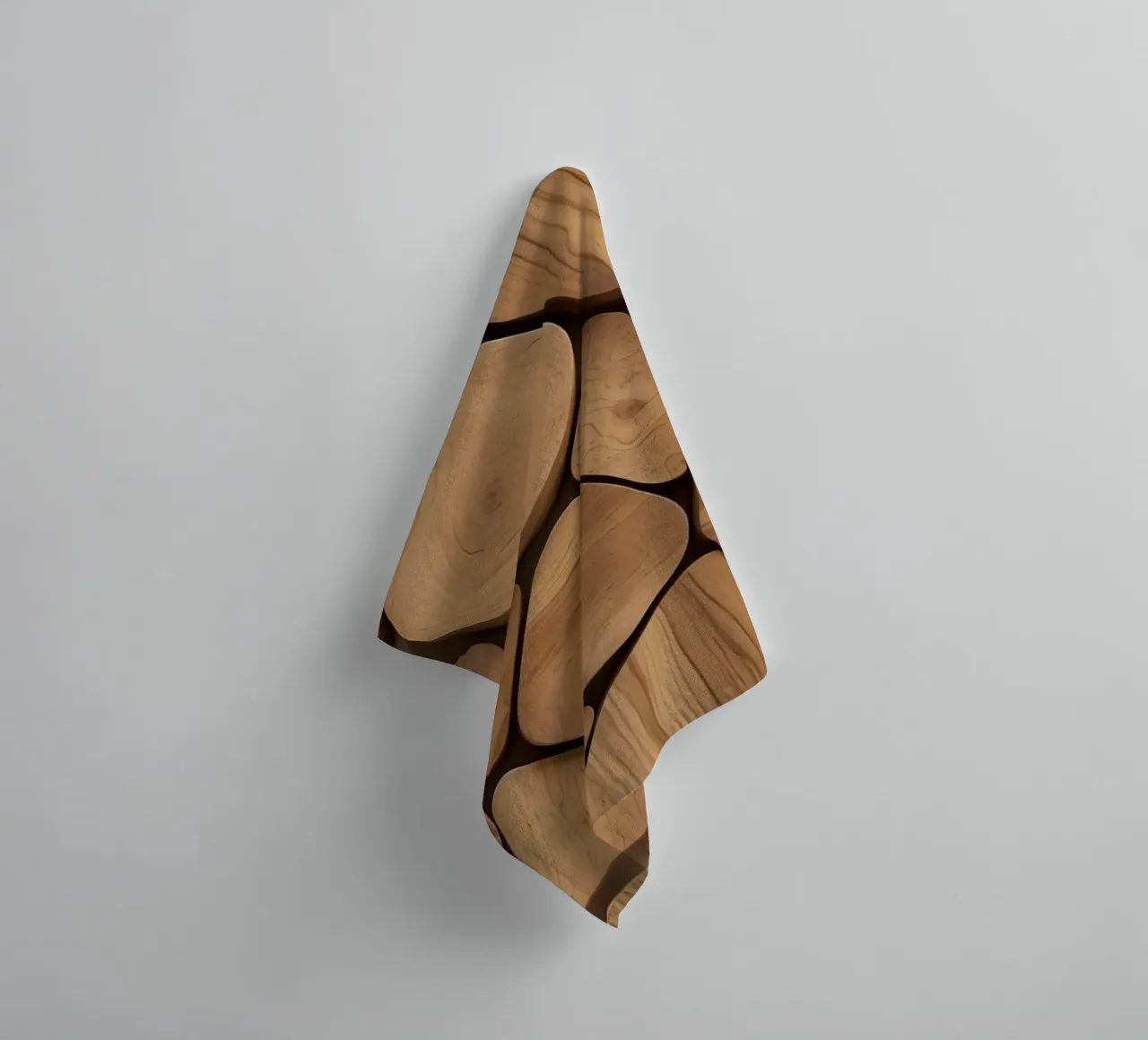 Unique arrangement of polished wooden pieces showcasing art towel by DesignDoodle