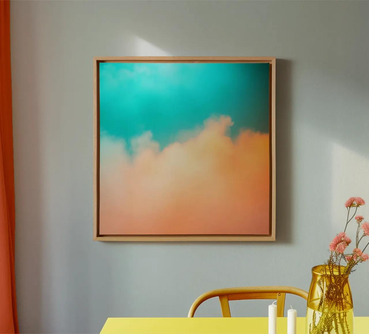 Colorful clouds blend in a calm sky during sunset canvas with Floater frame by DesignDoodle