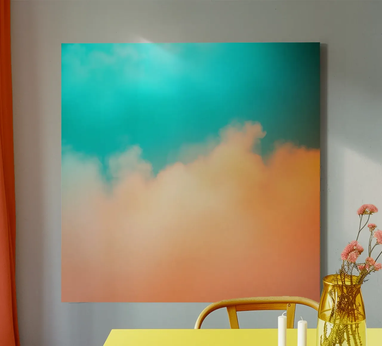 Colorful clouds blend in a calm sky during sunset canvas with Floater frame by DesignDoodle
