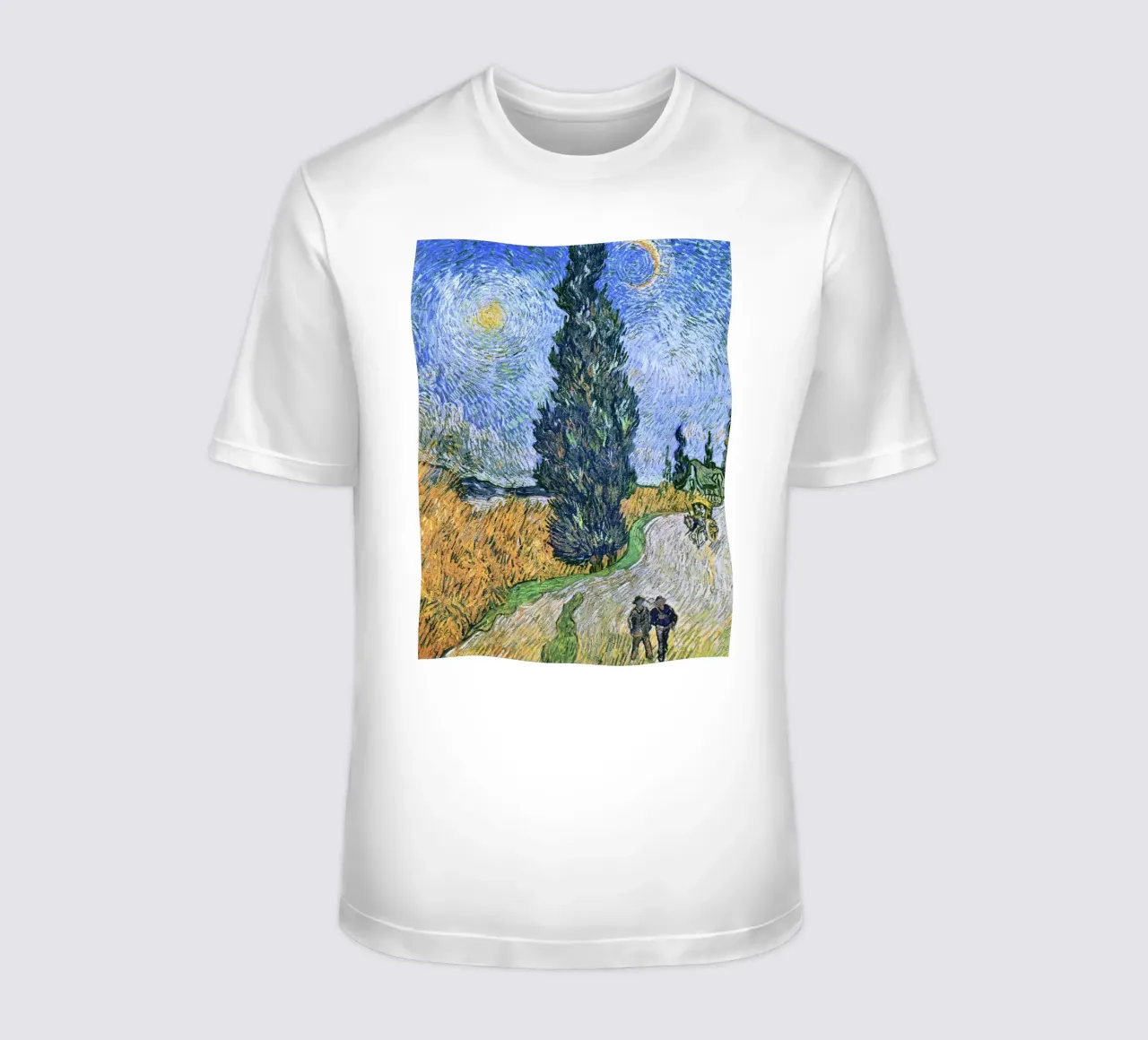 Strada con cipresso e stella di Vincent van Gogh (1890) t-shirt da Venus Art