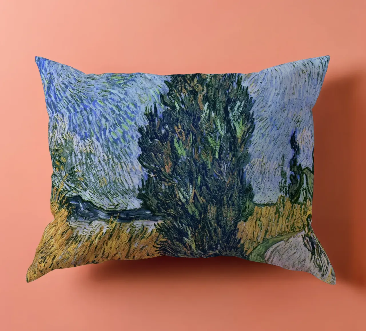 Strada con cipresso e stella di Vincent van Gogh (1890) cuscino da Venus Art