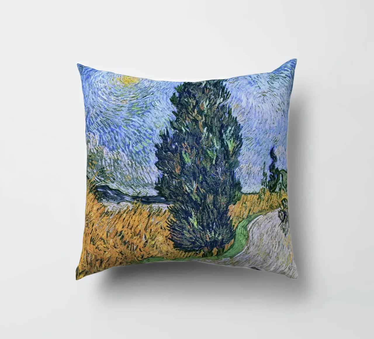Strada con cipresso e stella di Vincent van Gogh (1890) cuscino da Venus Art