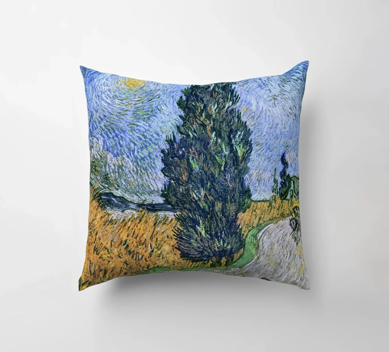 Strada con cipresso e stella di Vincent van Gogh (1890) cuscino da Venus Art