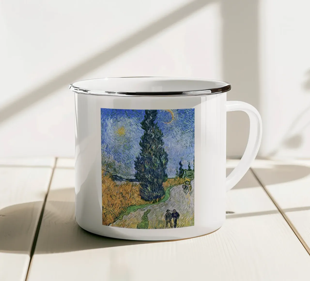 Strada con cipresso e stella di Vincent van Gogh (1890) tazza in smalto da Venus Art