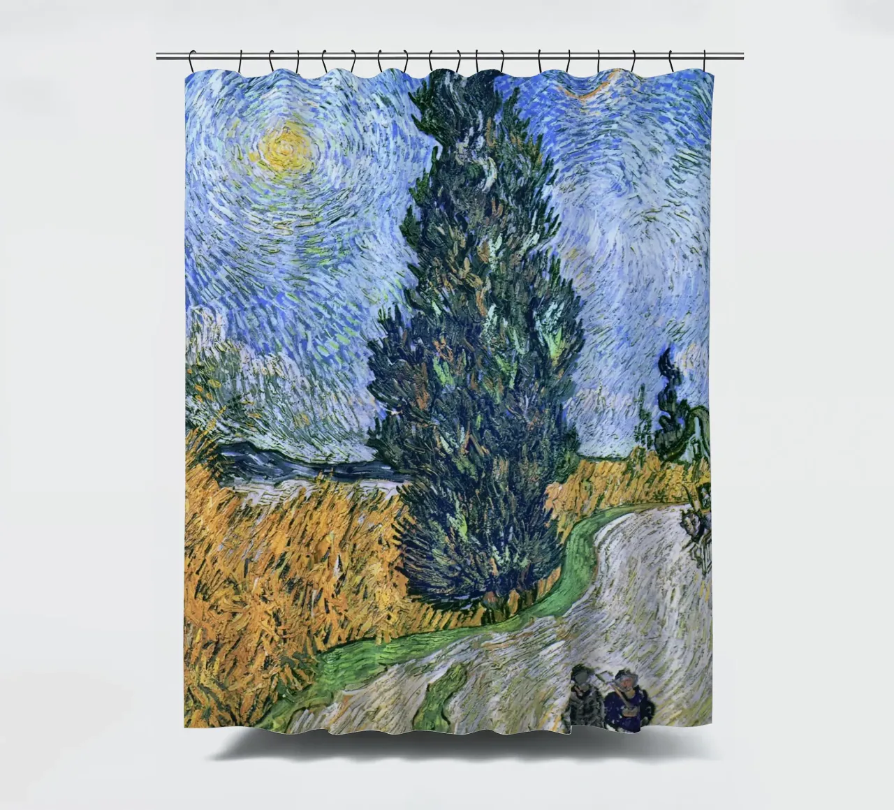 Strada con cipresso e stella di Vincent van Gogh (1890) tenda da doccia da Venus Art