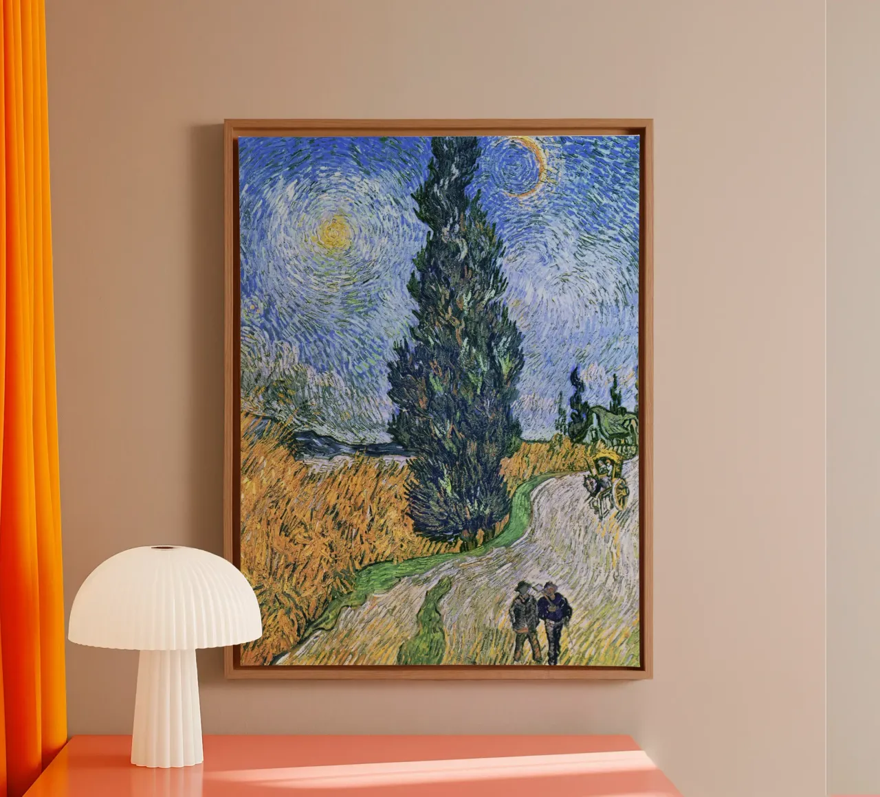 Strada con cipresso e stella di Vincent van Gogh (1890) tela con Cornice a cassetta da Venus Art