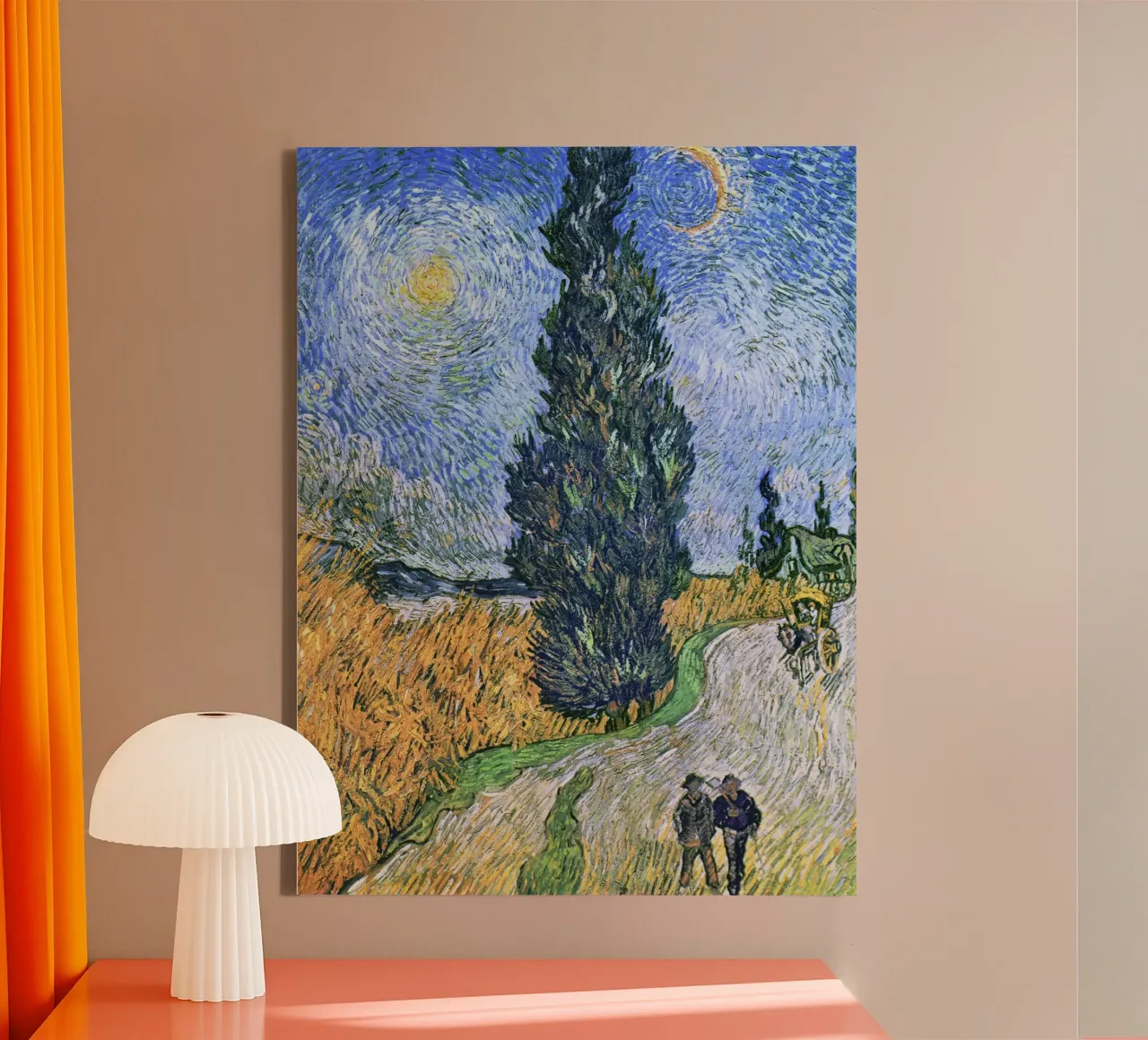 Strada con cipresso e stella di Vincent van Gogh (1890) tela con Cornice a cassetta da Venus Art