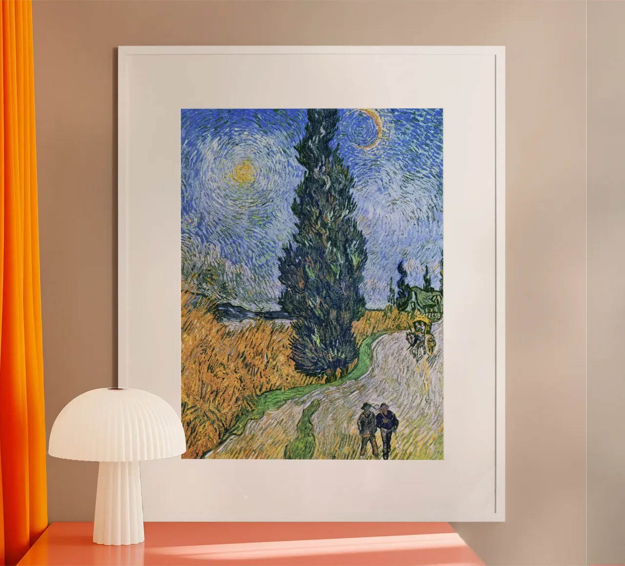 Strada con cipresso e stella di Vincent van Gogh (1890) carta hahnemühle da Venus Art