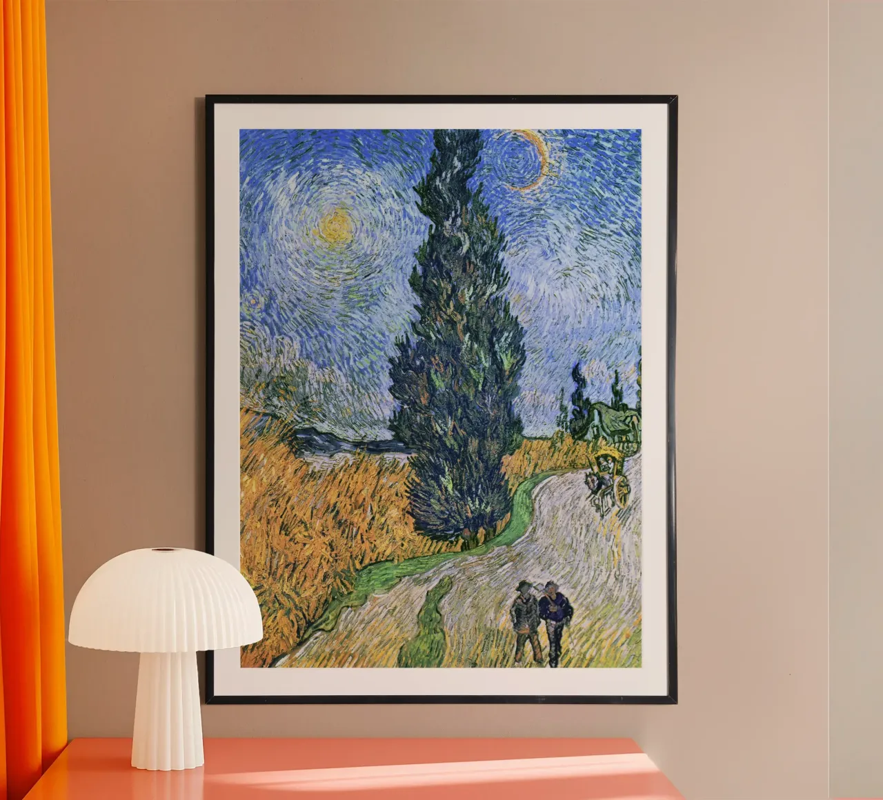 Strada con cipresso e stella di Vincent van Gogh (1890) carta hahnemühle da Venus Art
