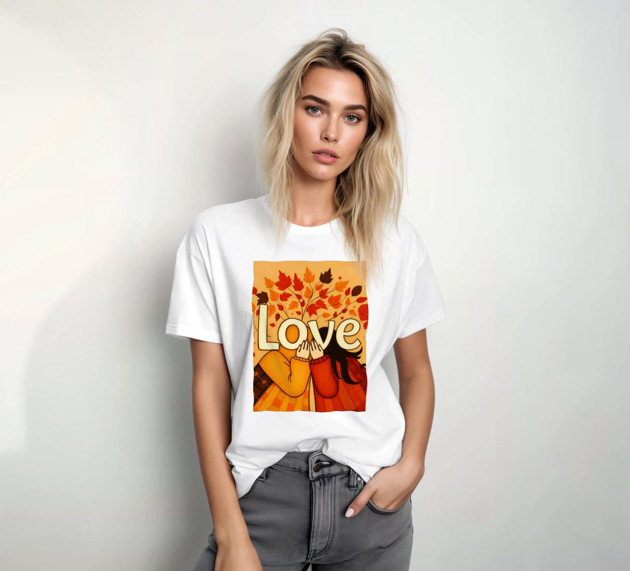 Un'opera d'arte che simboleggia l'unità e l'amore, utilizzando le calde tonalità della terra. t-shirt da DesignDoodle