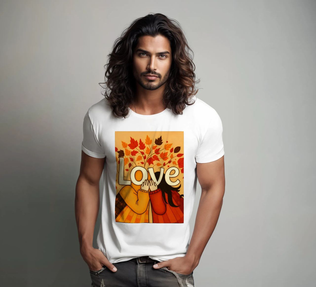 Un'opera d'arte che simboleggia l'unità e l'amore, utilizzando le calde tonalità della terra. t-shirt da DesignDoodle