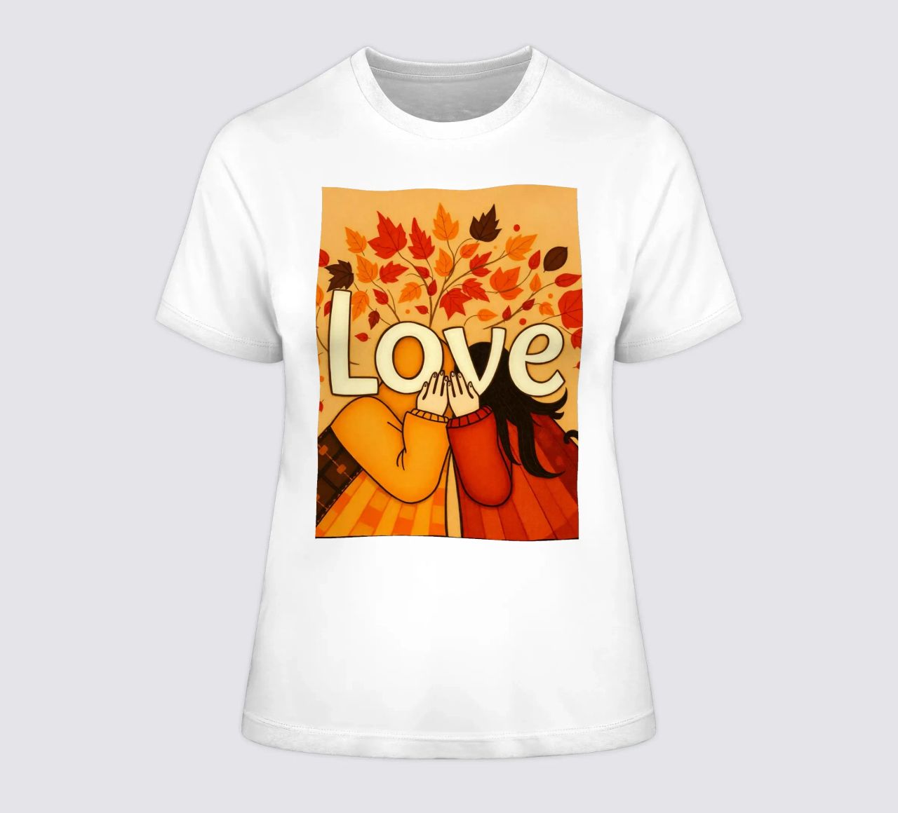Un'opera d'arte che simboleggia l'unità e l'amore, utilizzando le calde tonalità della terra. t-shirt da donna da DesignDoodle