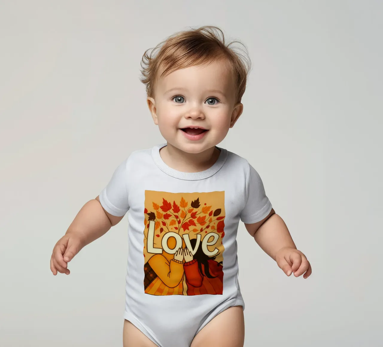 An artwork symbolizing unity and love, utilizing warm earthy short-sleeve baby romper by DesignDoodle