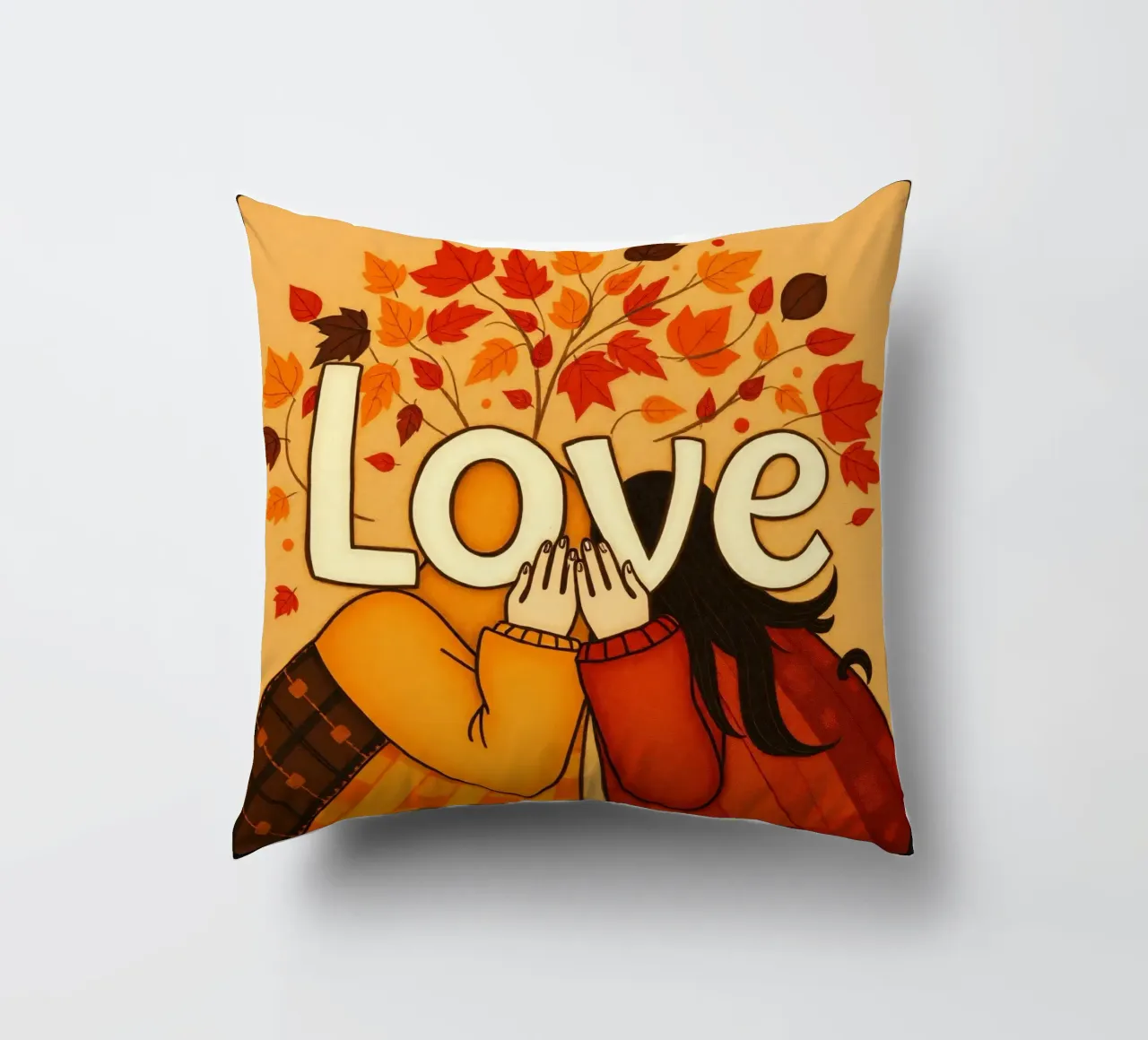 An artwork symbolizing unity and love, utilizing warm earthy decorative cushion by DesignDoodle