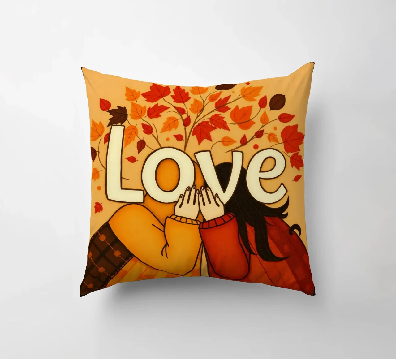An artwork symbolizing unity and love, utilizing warm earthy decorative cushion by DesignDoodle