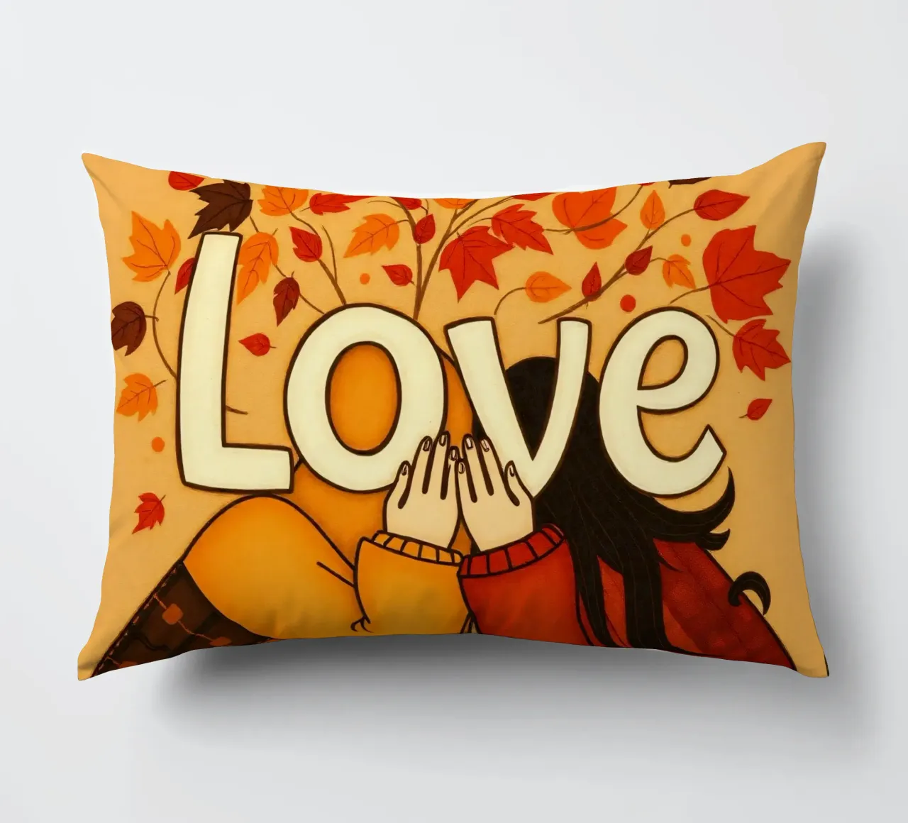 An artwork symbolizing unity and love, utilizing warm earthy decorative cushion by DesignDoodle