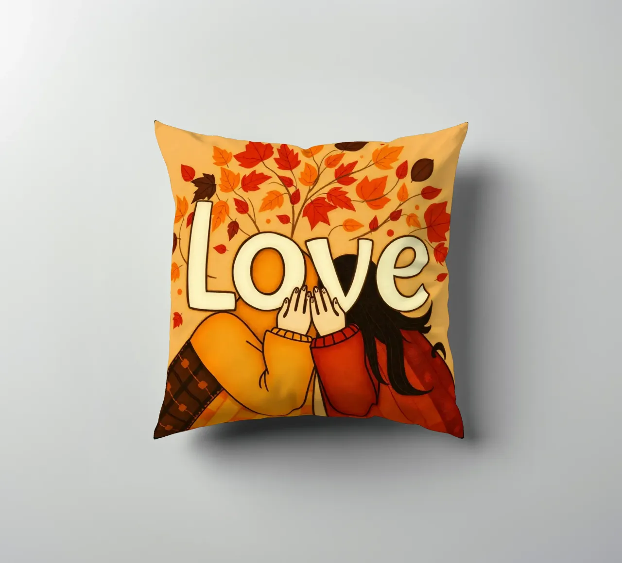 An artwork symbolizing unity and love, utilizing warm earthy decorative cushion by DesignDoodle
