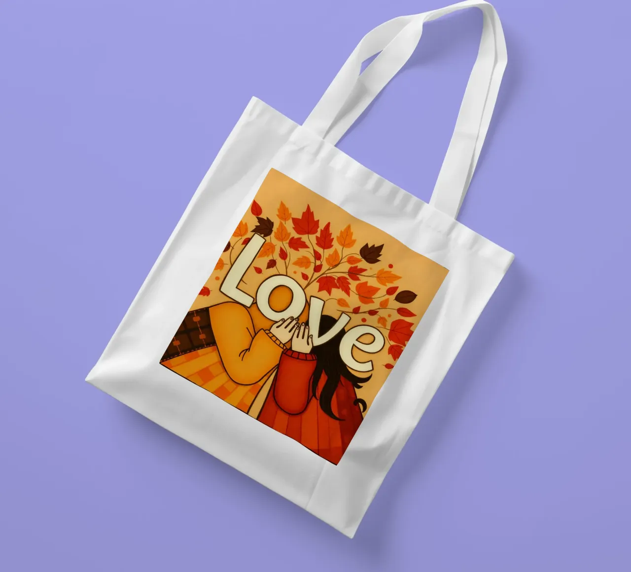 Un'opera d'arte che simboleggia l'unità e l'amore, utilizzando le calde tonalità della terra. borsa in juta da DesignDoodle