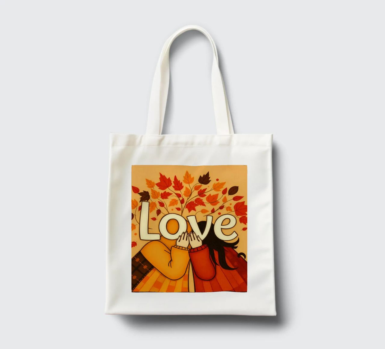 Un'opera d'arte che simboleggia l'unità e l'amore, utilizzando le calde tonalità della terra. borsa in juta da DesignDoodle