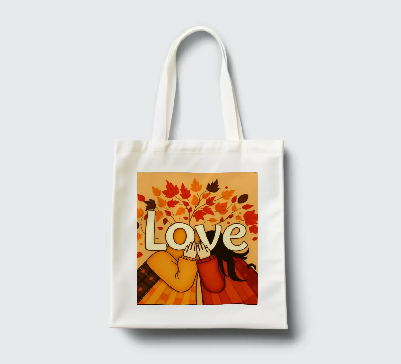 Un'opera d'arte che simboleggia l'unità e l'amore, utilizzando le calde tonalità della terra. borsa in juta da DesignDoodle