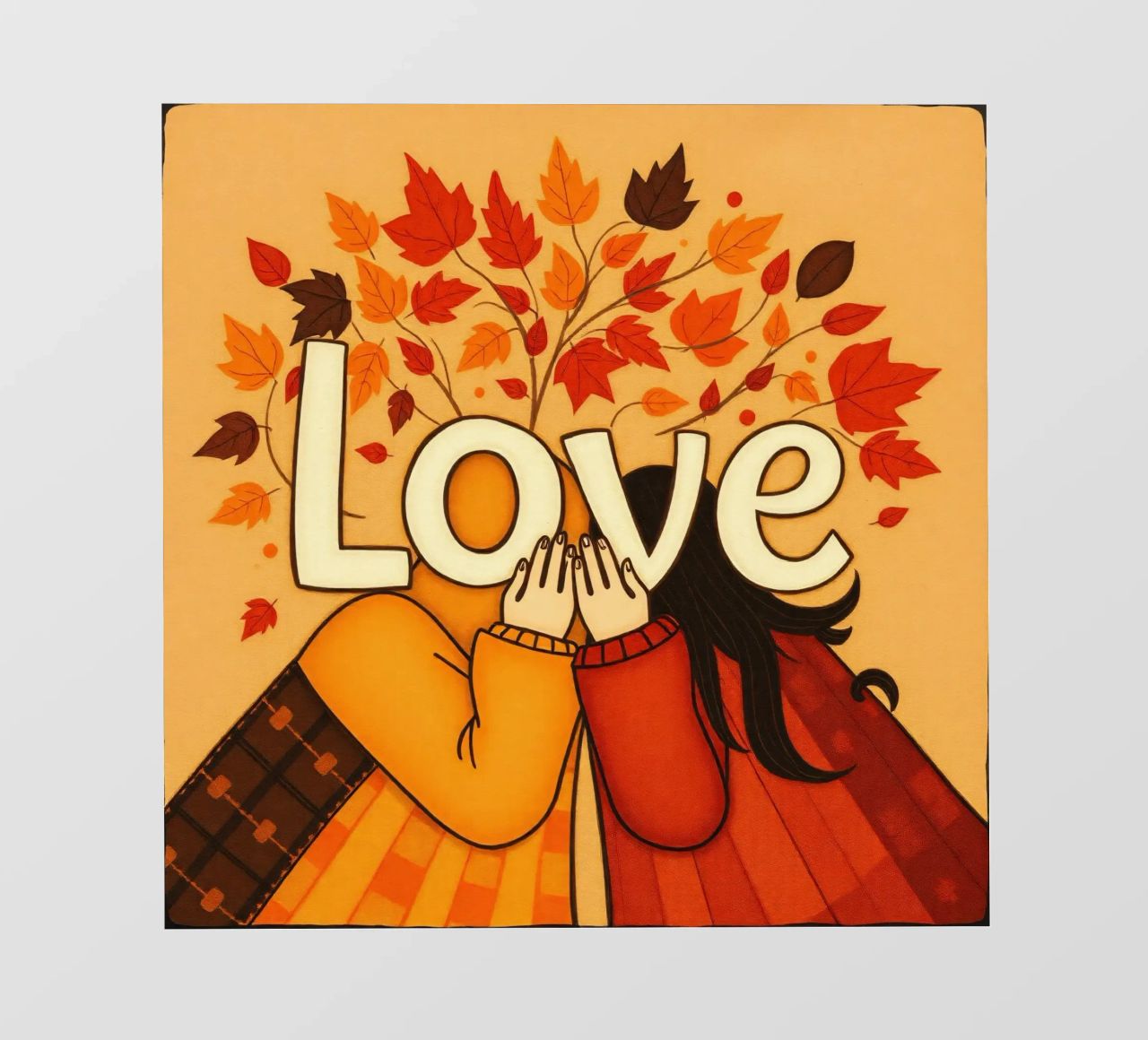 Un'opera d'arte che simboleggia l'unità e l'amore, utilizzando le calde tonalità della terra. pellicola backlit da DesignDoodle