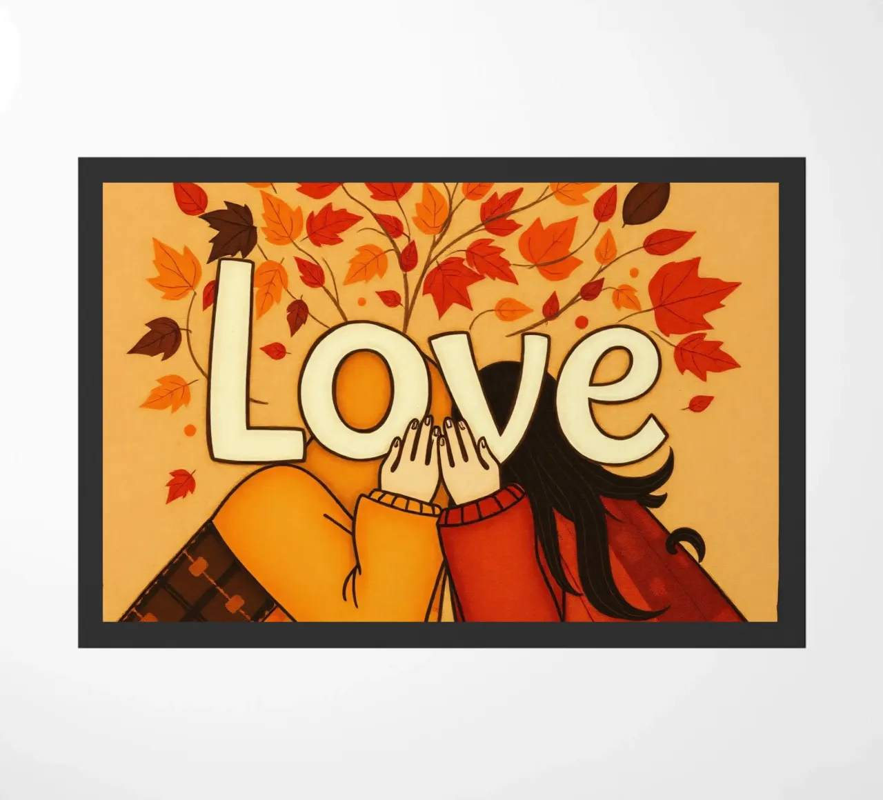 Un'opera d'arte che simboleggia l'unità e l'amore, utilizzando le calde tonalità della terra. zerbino da DesignDoodle