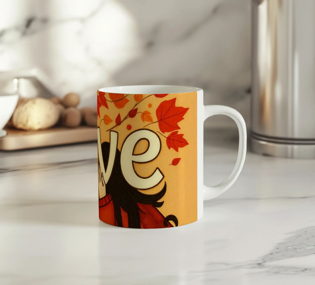 Un'opera d'arte che simboleggia l'unità e l'amore, utilizzando le calde tonalità della terra. tazza in ceramica da DesignDoodle