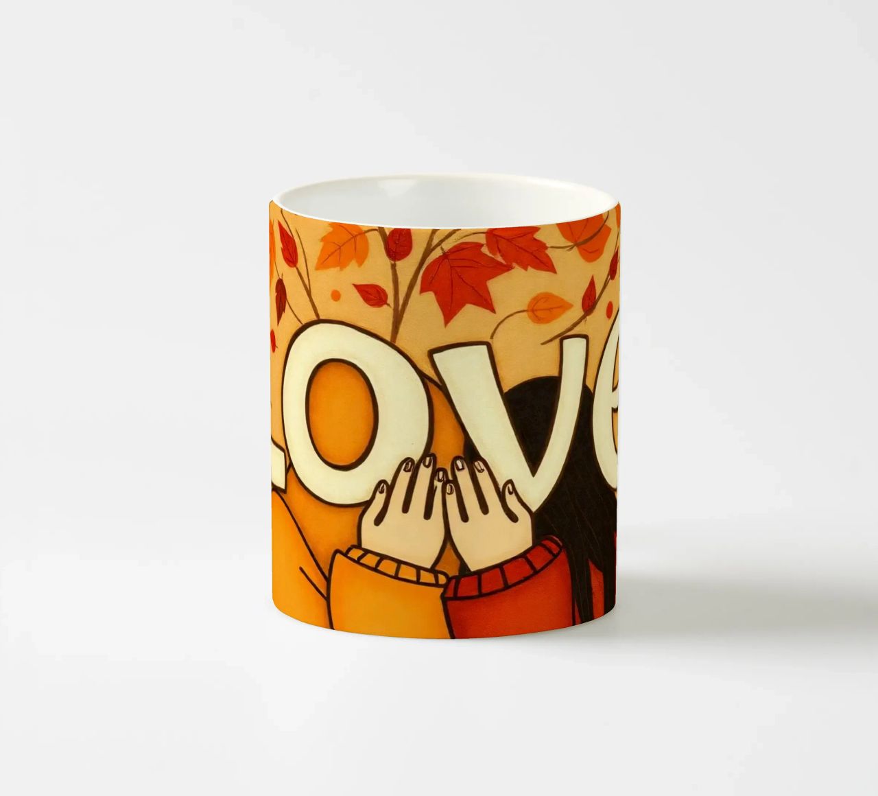 Un'opera d'arte che simboleggia l'unità e l'amore, utilizzando le calde tonalità della terra. tazza in ceramica da DesignDoodle