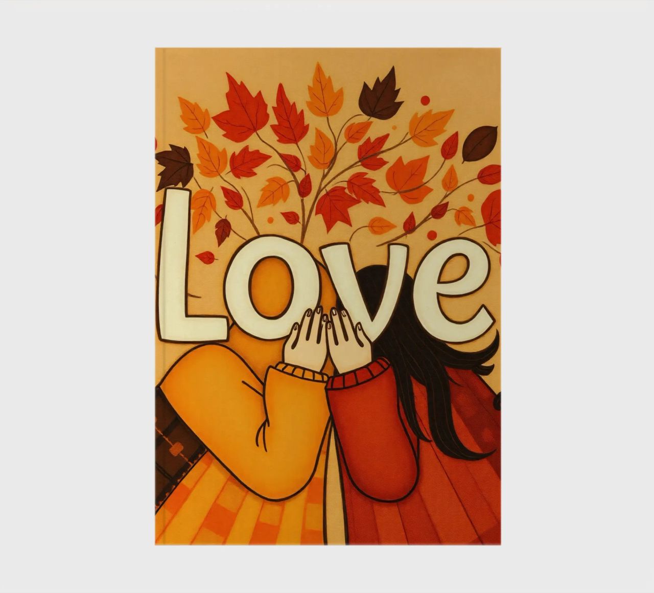 Un'opera d'arte che simboleggia l'unità e l'amore, utilizzando le calde tonalità della terra. diario da DesignDoodle