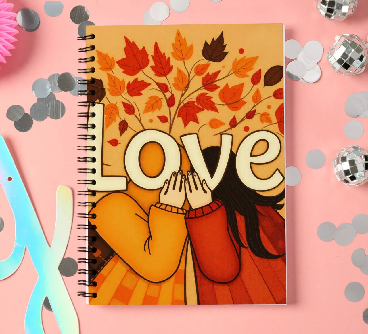Un'opera d'arte che simboleggia l'unità e l'amore, utilizzando le calde tonalità della terra. diario ad anelli da DesignDoodle