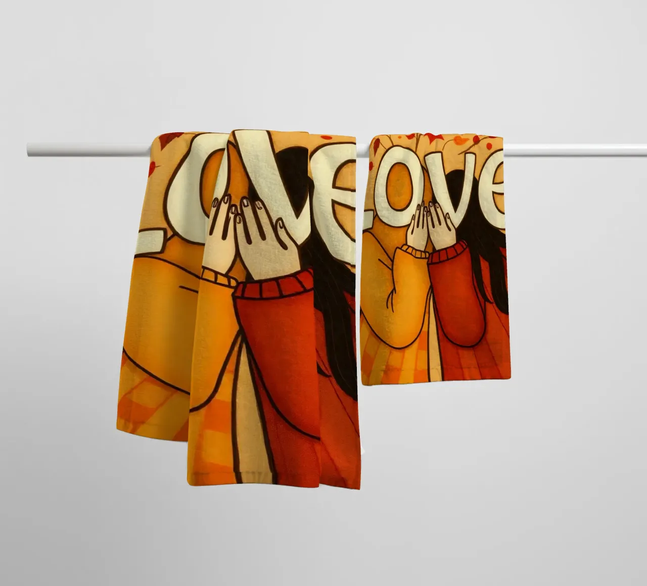 Une œuvre d'art symbolisant l'unité et l'amour, utilisant des couleurs chaudes et terreuses. serviette de bain de DesignDoodle