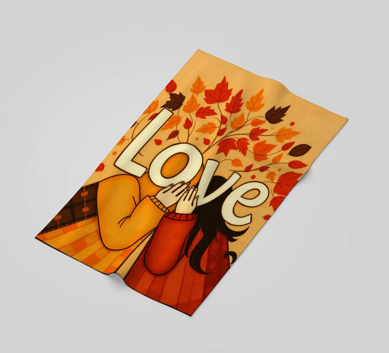 Un'opera d'arte che simboleggia l'unità e l'amore, utilizzando le calde tonalità della terra. telo mare da DesignDoodle