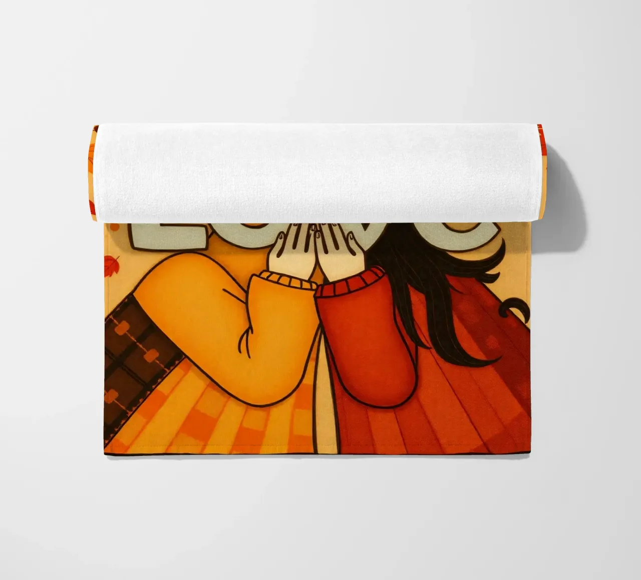 An artwork symbolizing unity and love, utilizing warm earthy beach towel by DesignDoodle
