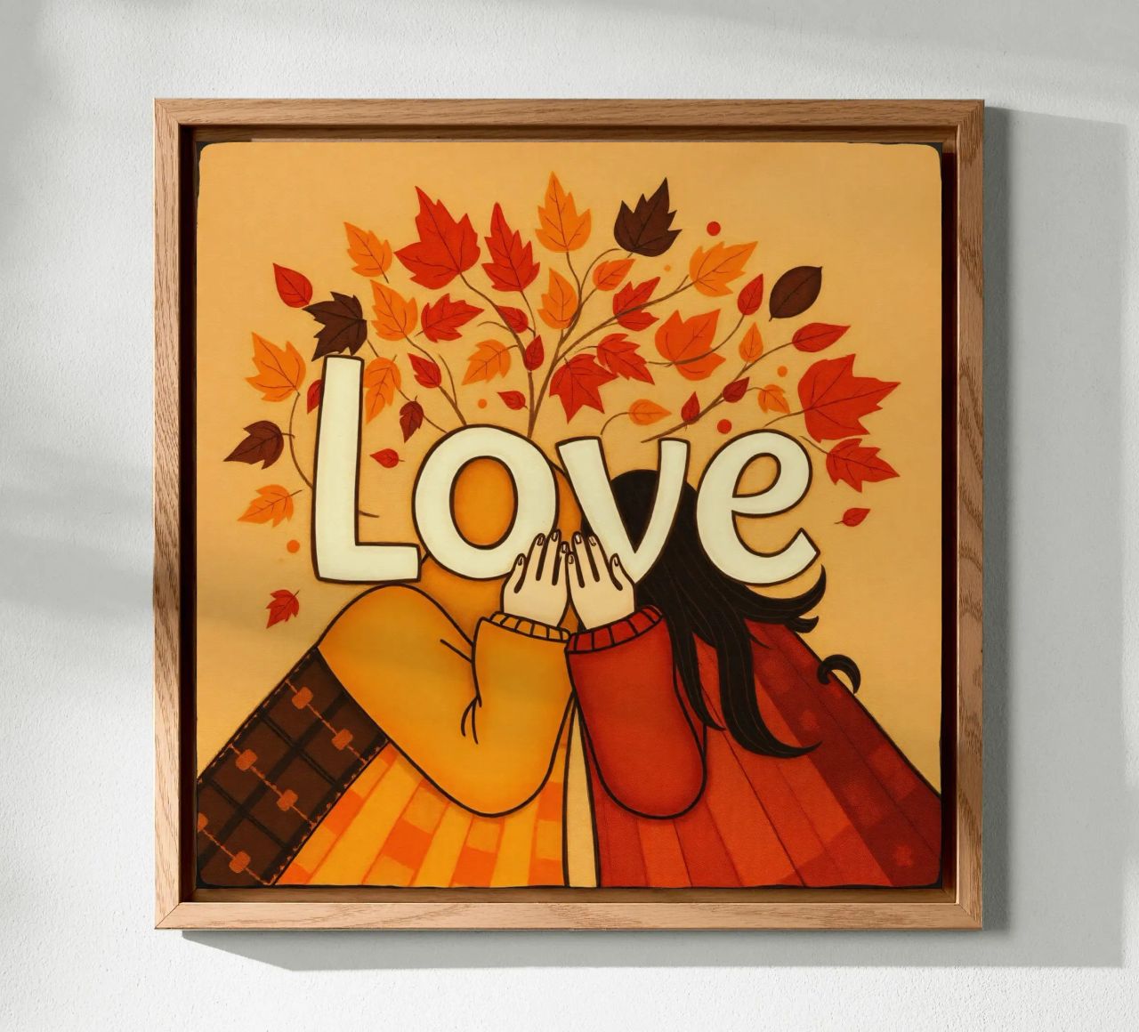 Un'opera d'arte che simboleggia l'unità e l'amore, utilizzando le calde tonalità della terra. alluminio dibond da DesignDoodle