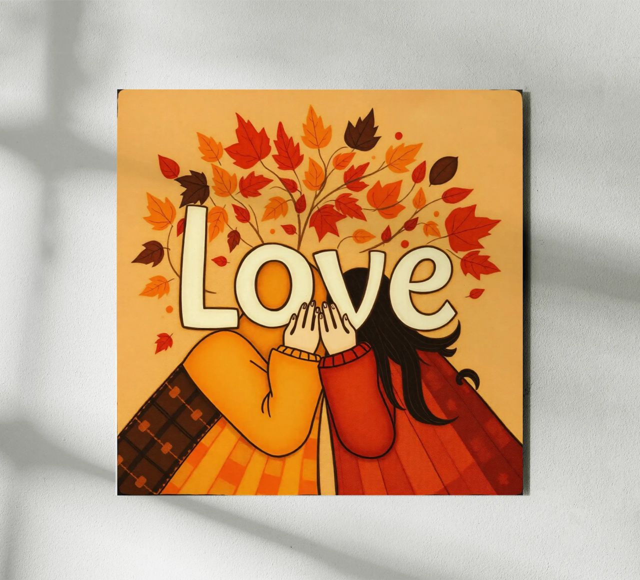 Un'opera d'arte che simboleggia l'unità e l'amore, utilizzando le calde tonalità della terra. alluminio dibond da DesignDoodle
