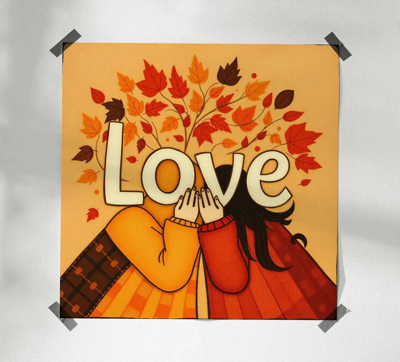 Un'opera d'arte che simboleggia l'unità e l'amore, utilizzando le calde tonalità della terra. carta hahnemühle da DesignDoodle