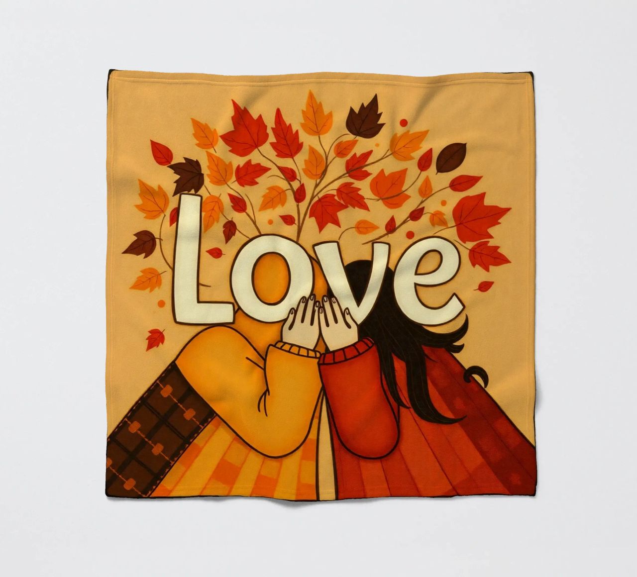 Un'opera d'arte che simboleggia l'unità e l'amore, utilizzando le calde tonalità della terra. coperta in pile da DesignDoodle