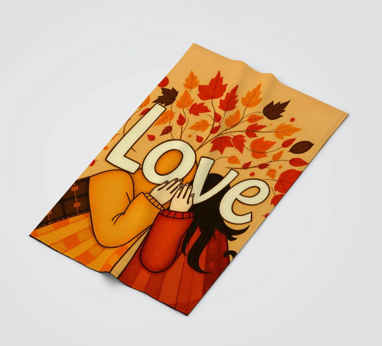 Un'opera d'arte che simboleggia l'unità e l'amore, utilizzando le calde tonalità della terra. coperta in pile da DesignDoodle