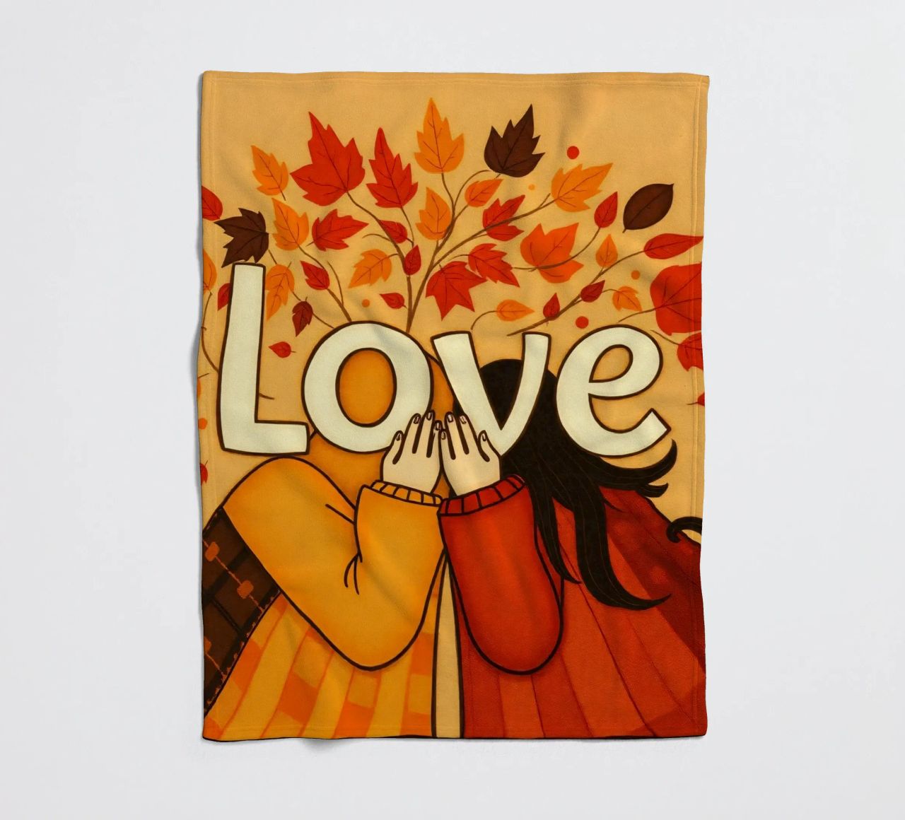 Un'opera d'arte che simboleggia l'unità e l'amore, utilizzando le calde tonalità della terra. coperta in pile da DesignDoodle