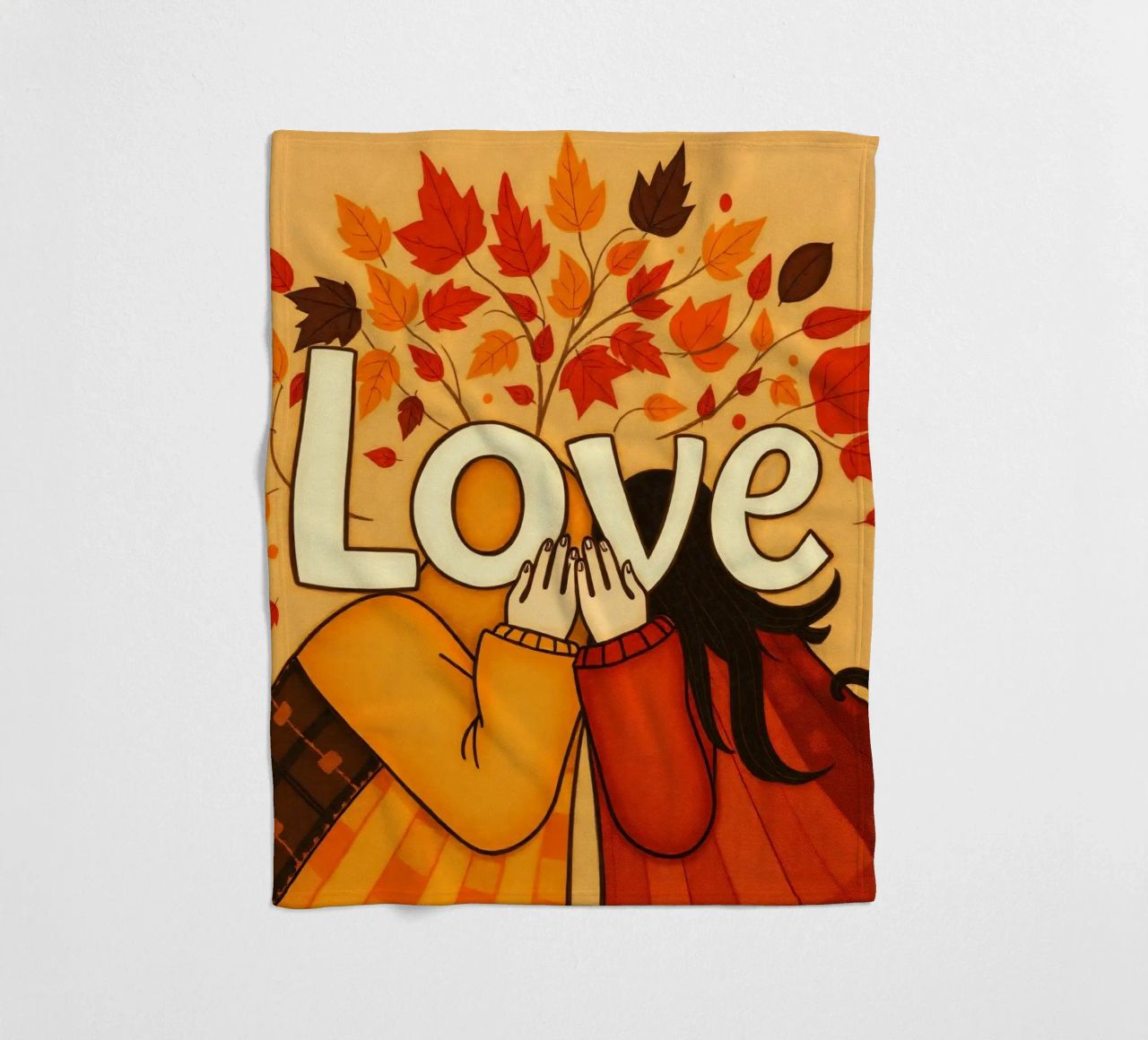 Un'opera d'arte che simboleggia l'unità e l'amore, utilizzando le calde tonalità della terra. coperta in pile da DesignDoodle