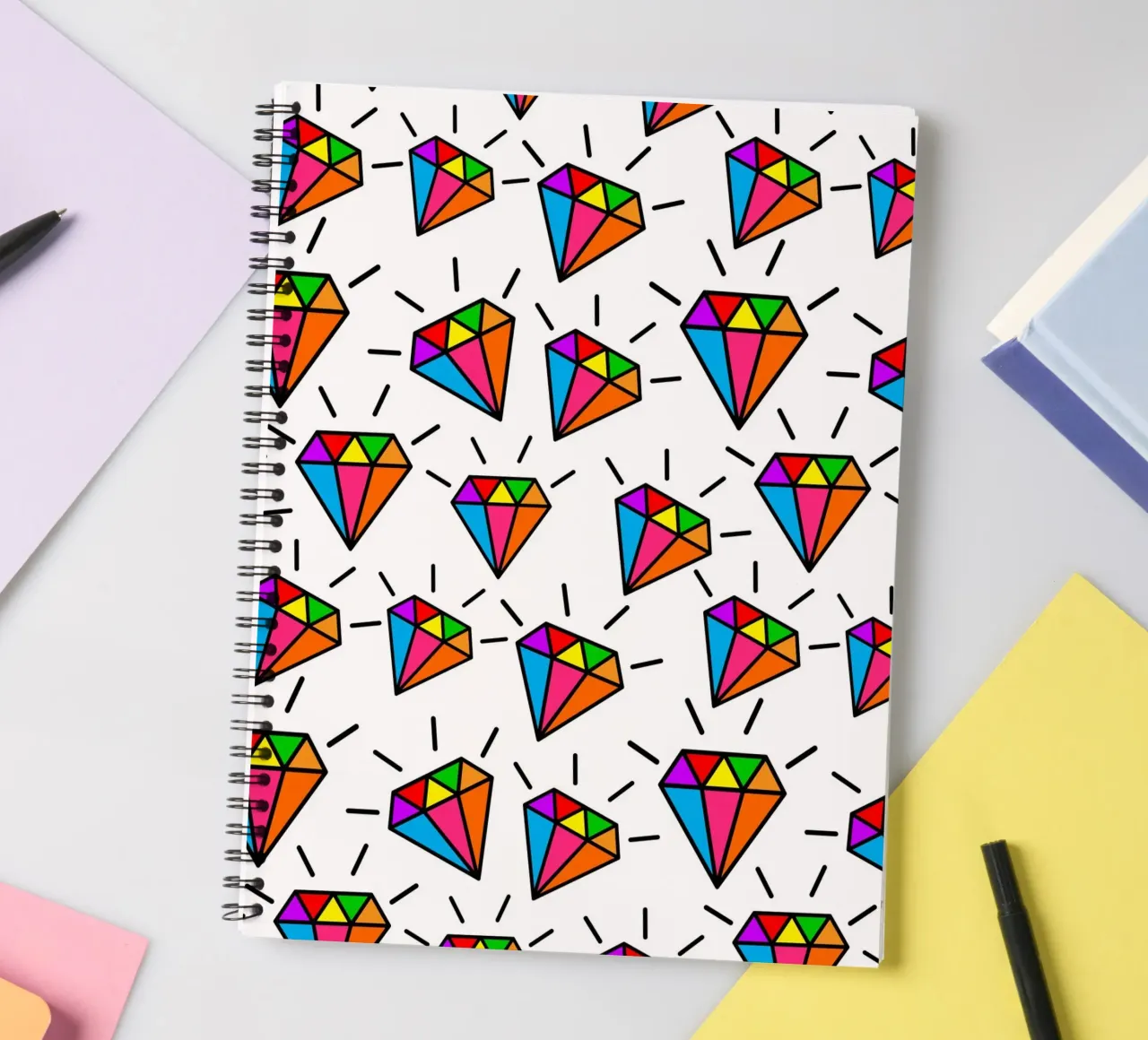 Cute colorful diamonds pattern spiral notebook by baobabprintstore