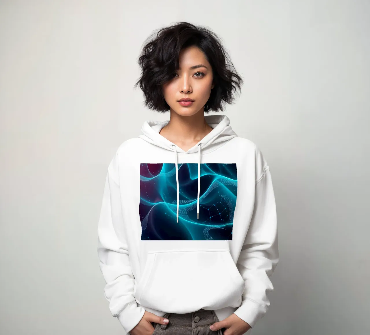 Lebendige digitale Wellen erzeugen abstrakte Muster und Tiefe Hoodie von DesignDoodle