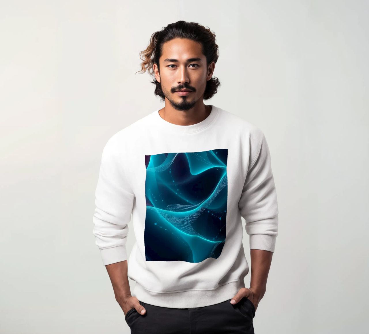 Vibrant digital waves create abstract patterns and depth sweatshirt by DesignDoodle